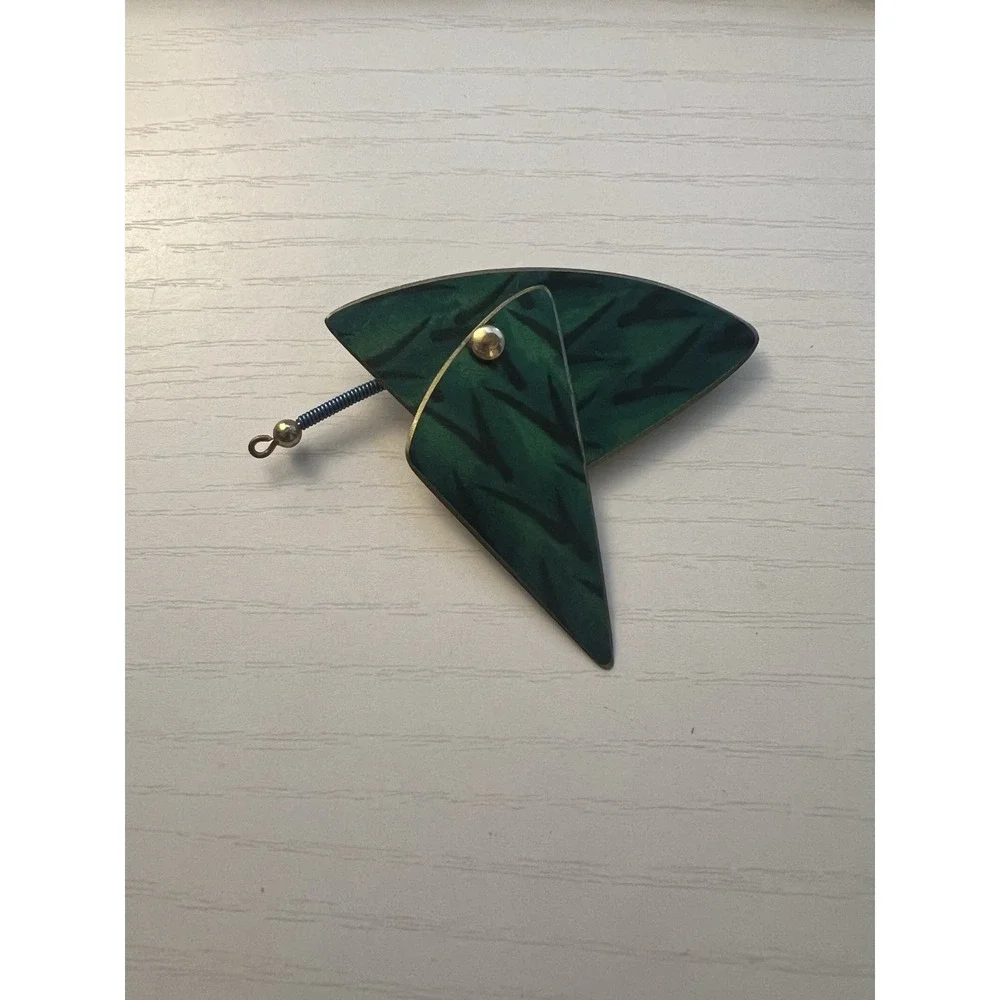 Vintage 1980's Green Blue Gold Triangle Pin Brooch